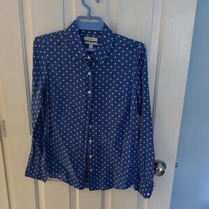 J. Crew Blue and White Polka Dot Shirt